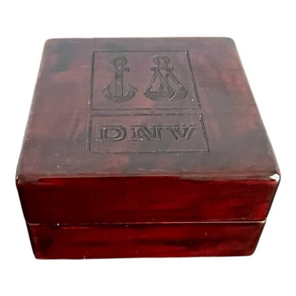 DNV Det Norske Veritas Navigation Compass With Engraved Wooden Box & Hinged Lid - Picture 5 of 6